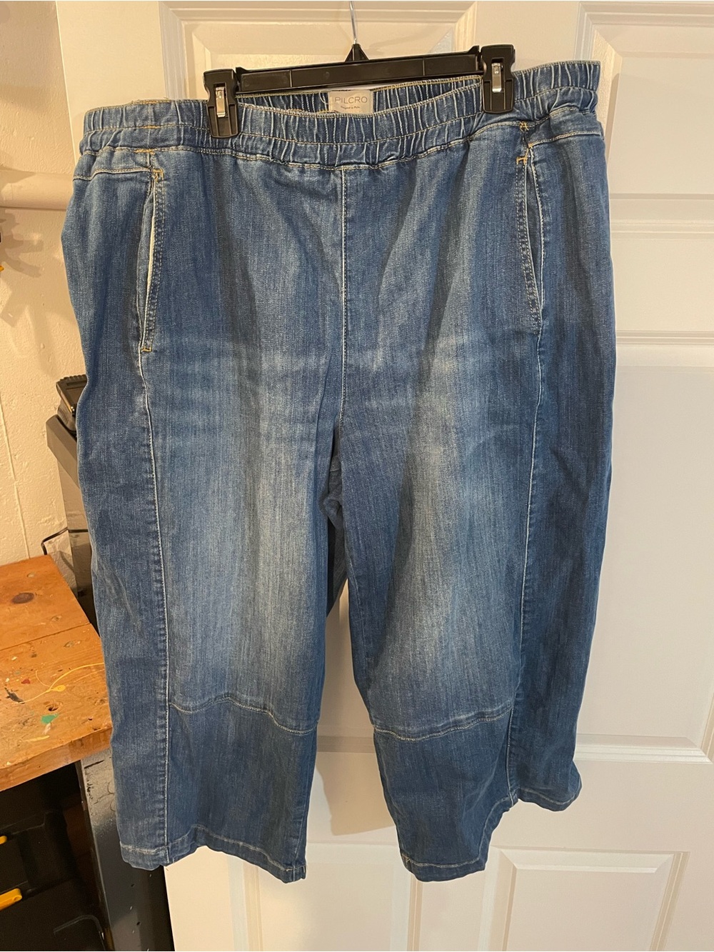 Pilcro Relaxed Elastic-Waist Denim Pants in Light Blue
